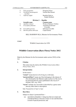 Wildlife Conservation (Rare Flora) Notice 2012