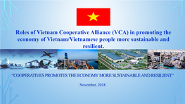 Roles of Vietnam Cooperative Alliance (VCA) in Promoting the Economy of Vietnam/Vietnamese People More Sustainable and Resilient