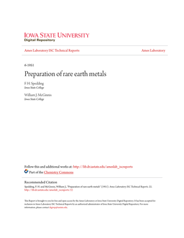 Preparation of Rare Earth Metals F