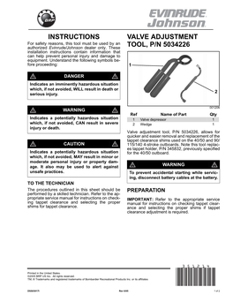 Valve Adjustment Tool, P/N 5034226