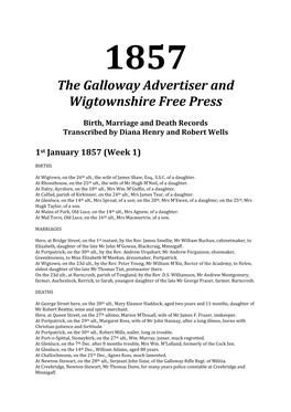 1857 the Galloway Advertiser and Wigtownshire Free Press