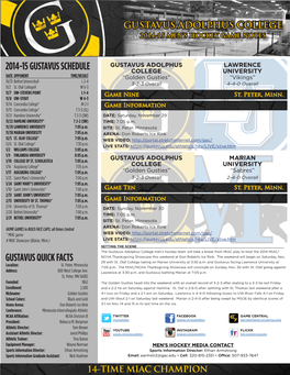 2014-15 Gustavus Schedule Gustavus Quick Facts