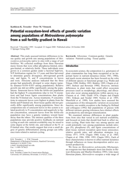 Potential Ecosystem-Level Effects of Genetic Variation Among Populations of Metrosideros Polymorpha from a Soil Fertility Gradient in Hawaii