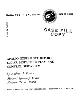 LUNAR MODULE DISPLAY and CONTROL SUBSYSTEM by Andrew J