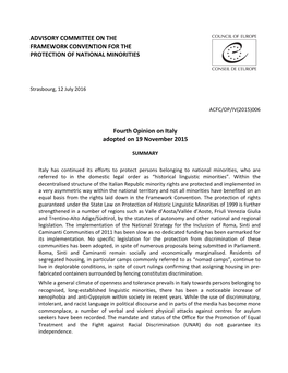 Fourth Opinion on Italy Adopted on 19 November 2015
