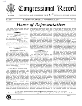 Congressional Record United States Th of America PROCEEDINGS and DEBATES of the 111 CONGRESS, SECOND SESSION