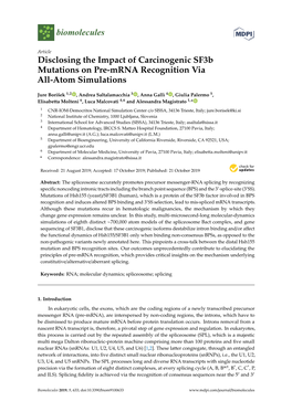 Disclosing the Impact of Carcinogenic Sf3b Mutations on Pre-Mrna Recognition Via All-Atom Simulations