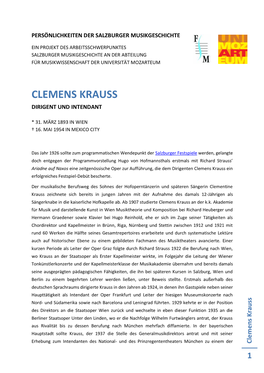 Clemens Krauss Dirigent Und Intendant