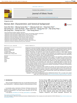 Korean Diet: Characteristics and Historical Background
