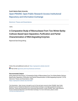 A Comparative Study of Ribonuclease from Two Winter Barley Cultivars Based Upon Separation, Purification and Partial Characteriz