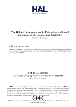 The Rahui: Legal Pluralism in Polynesian Traditional Management