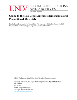 Guide to the Las Vegas Archive Memorabilia and Promotional Materials