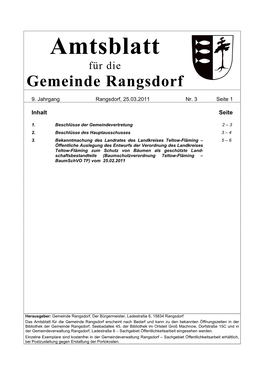 Amtsblatt Für Die Gemeinde Rangsdorf