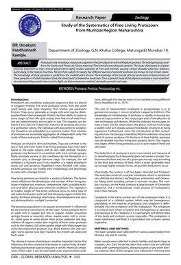 Research Paper Zoology Study of the Systematics of Free Living Protozoan from Mumbai Region Maharashtra