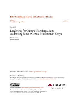 Addressing Female Genital Mutilation in Kenya Kerubo Abuya Saybrook University