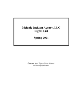 Melanie Jackson Agency, LLC Rights List Spring 2021