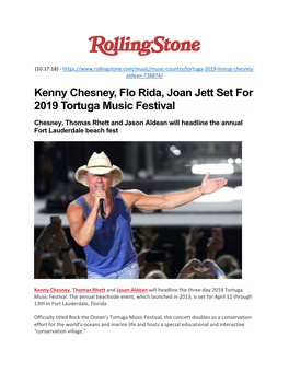 Kenny Chesney, Flo Rida, Joan Jett Set for 2019 Tortuga Music Festival