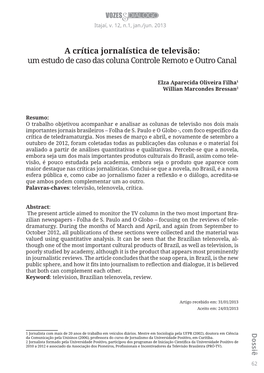 A Crítica Jornalística De Televisão: Um Estudo De Caso Das Coluna Controle Remoto E Outro Canal