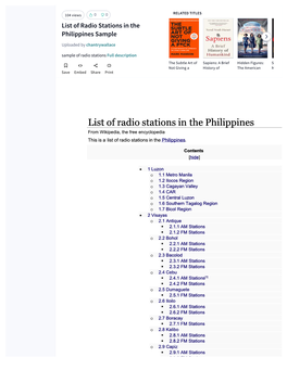 List of Radio Stations in the Philippines Sample  Uploaded by Chantrywallace Sample of Radio Stations Full Description