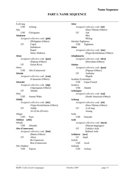 PART I: NAME SEQUENCE Name Sequence