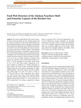 Food Web Structure of the Alaskan Nearshore Shelf and Estuarine Lagoons of the Beaufort Sea