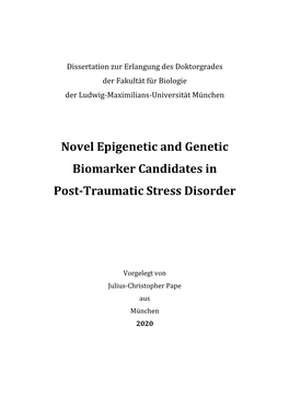 Novel Epigenetic and Genetic Biomarker Candidates in Post-Traumatic Stress Disorder