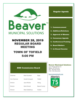 November 28, 2019 Regular Board Meeting Town Of