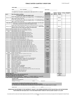 Female Canteen Quarterly Order Form Signature