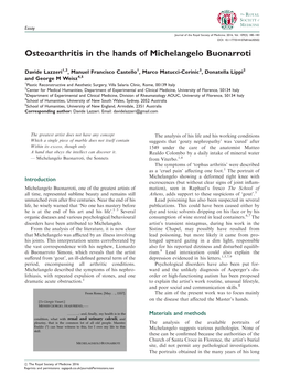 Osteoarthritis in the Hands of Michelangelo Buonarroti