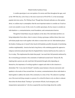 Model Zombie Synthesis Essay a Zombie Apocalypse Is an Event