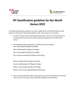 IPF Qualification Guideline for the World Games 2022