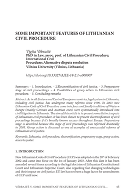 Some Important Features of Lithuanian Civil Procedure