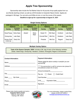 Apple Tree Sponsorship Form for 2021