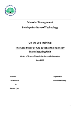 School of Management Blekinge Institute of Technology On-The-Job