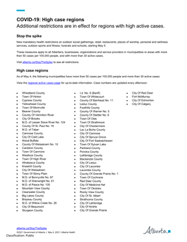 COVID-19: High Case Regions Additional Restrictions Are in Effect for Regions with High Active Cases