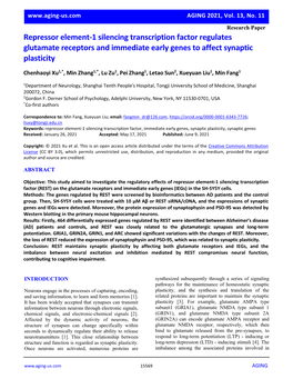 Repressor Element-1 Silencing Transcription Factor Regulates Glutamate Receptors and Immediate Early Genes to Affect Synaptic Plasticity
