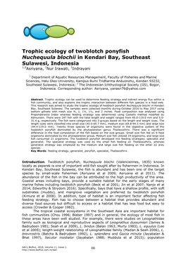 Asriyana, Irawati N., Indrayani, 2018 Trophic Ecology of Twoblotch Ponyfish Nuchequula Blochii in Kendari Bay, Southeast Sulawesi, Indonesia