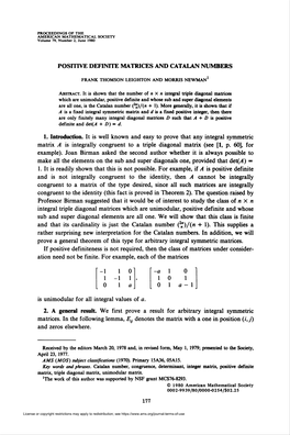 Posritve DEFINITE MATRICES and CATALAN NUMBERS -1 10