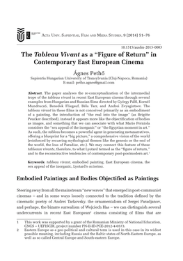 The Tableau Vivant As a “Figure of Return” in Contemporary