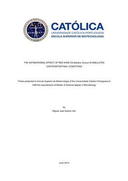 THE ANTIMICROBIAL EFFECT of RED WINE on Bacillus Cereus in SIMULATED GASTROINTESTINAL CONDITIONS