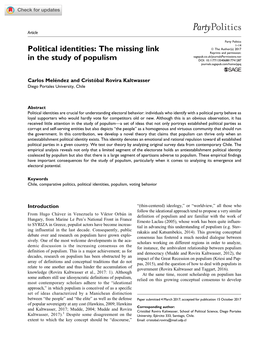 Political Identities: the Missing Link in the Study of Populism