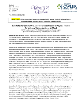 Juliette Fowler Communities Announces Leeza Gibbons As