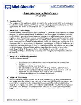 Application Note on Transformers (AN-20-002)