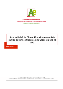 Avis Délibéré De L'autorité Environnementale Sur Les Éoliennes