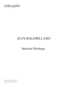 Jean Baudrillard, Selected Writings, Ed