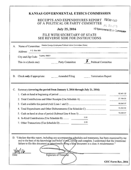 Kansas Governmental Ethics Commission Receipts And