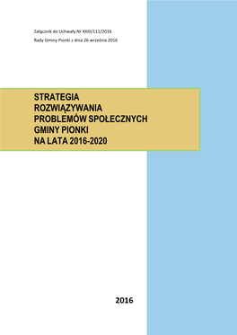 Strategia Rozwiązywania Problemów Społecznych Gminy Pionki Na Lata 2016-2020