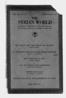 SYRIAN WORLD a MONTHLY MAGAZINE in ENGLISH DEALING with SYRIAN AFFAIRS and ARABIC LITERATURE M M