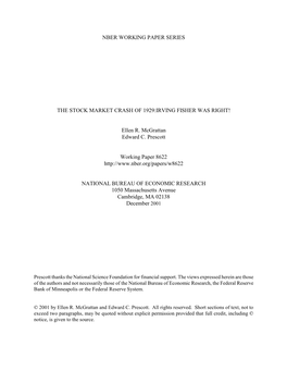 The Stock Market Crash of 1929: Irving Fisher Was Right! Ellen R