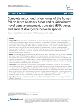 Complete Mitochondrial Genomes of the Human Follicle Mites Demodex Brevis and D